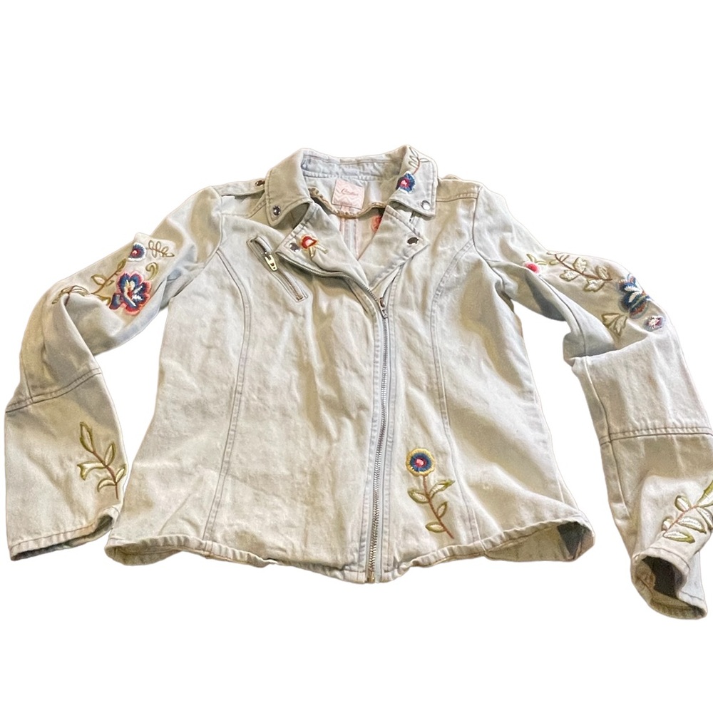 Vintage Candies Floral Embroidered Jean Jacket blue bird and flowers sz large
